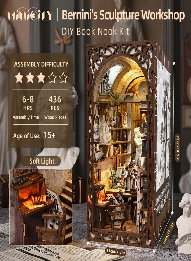 MiniCity Book Nook Kit, DIY Miniature Dollhouse Kit 3D Puzzles for Adults Tiny House Mini Home Craft Bookshelf Nook Puzzle Book Decor Gifts for Teenagers Book Lovers (Bernini's Workshop) - Image 4